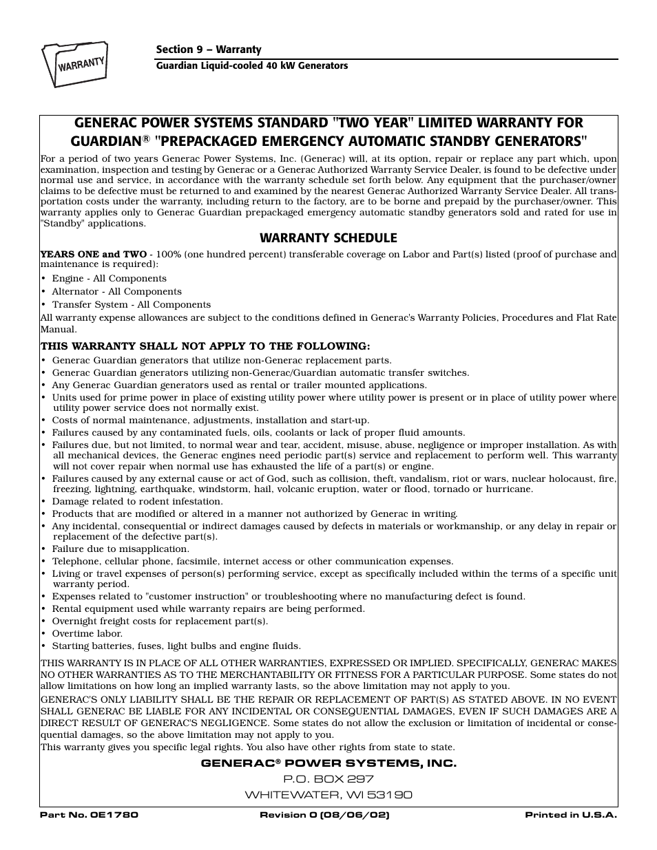 Prepackaged emergency automatic standby generators | Generac 004373-3 User Manual | Page 64 / 64