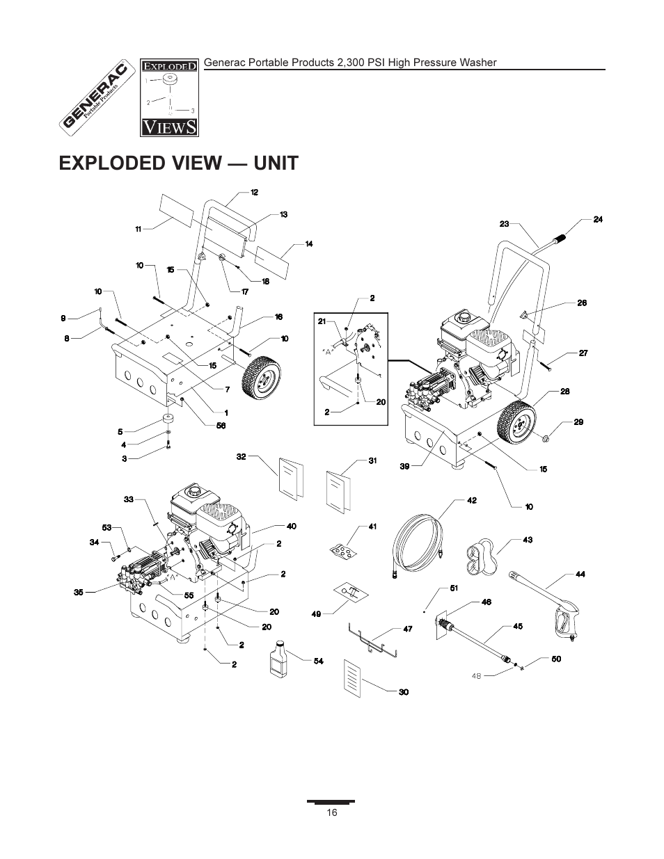 Exploded view  unit | Generac 1292-2 User Manual | Page 16 / 20