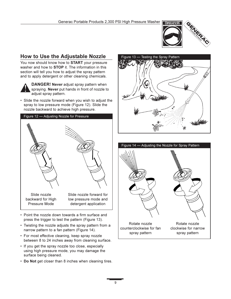 How to use the adjustable nozzle | Generac 1292-2 User Manual | Page 9 / 20