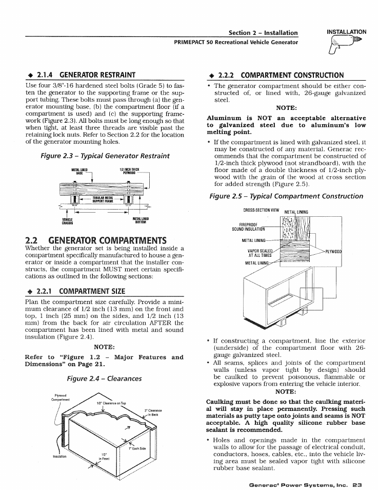 2 generator compartments | Generac 02010-1 User Manual | Page 25 / 64