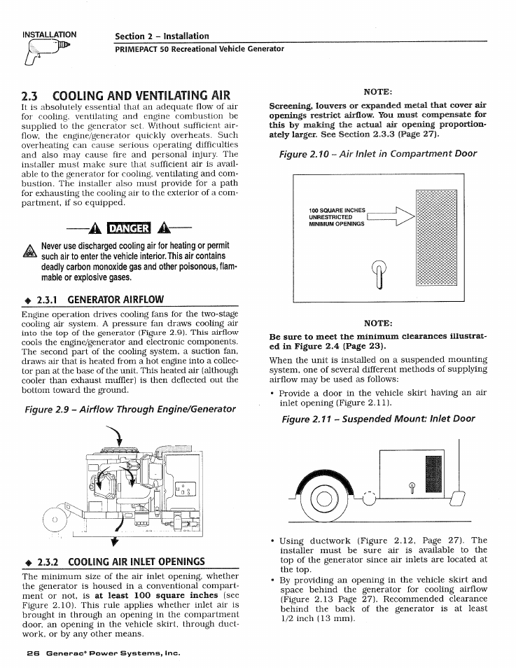 3 cooling and ventilating air, Cooling and ventllatmg air | Generac 02010-1 User Manual | Page 28 / 64