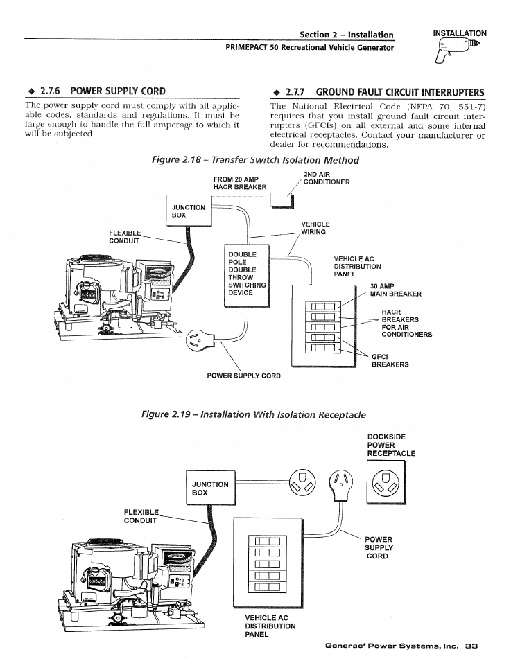 Transfer switch isolation method, Figure 2.19, Installation with isolation receptacle | Generac 02010-1 User Manual | Page 35 / 64