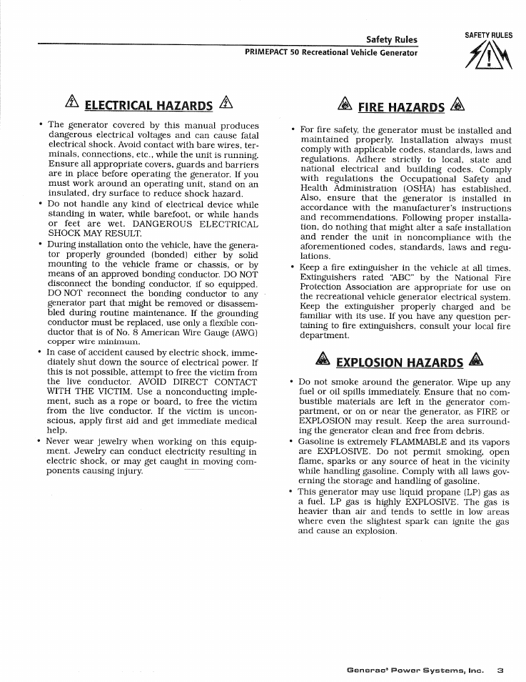 Safety rules, Electrical hazards, Fire hazards | Generac 02010-1 User Manual | Page 5 / 64