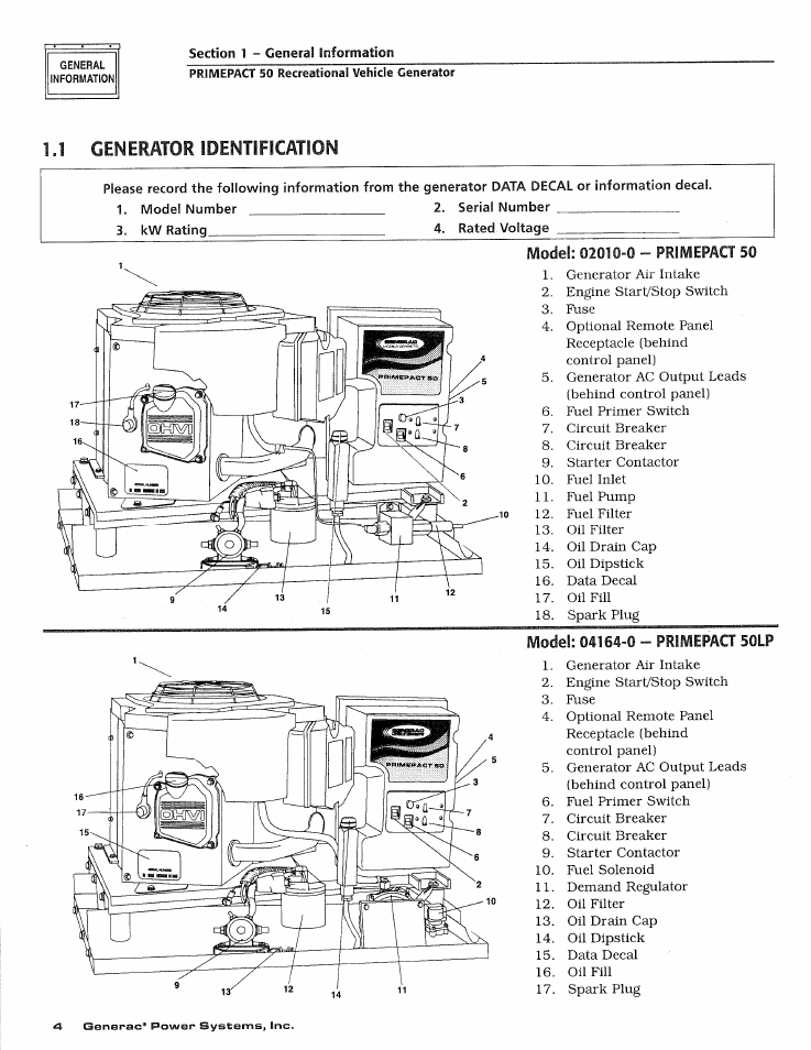 1j generator identification | Generac 02010-1 User Manual | Page 6 / 64