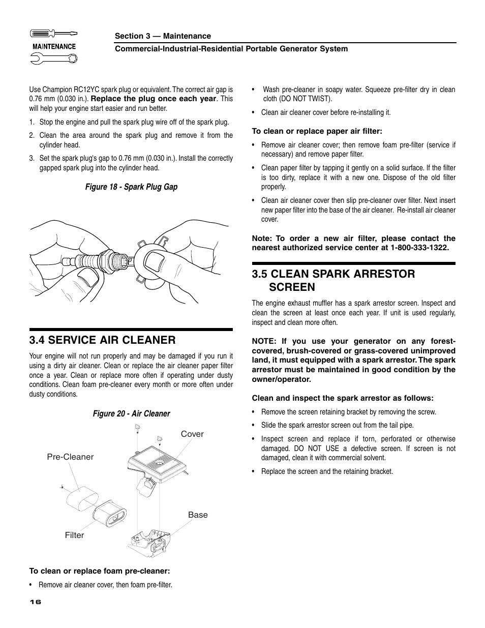 4 service air cleaner, 5 clean spark arrestor screen | Generac 004451 User Manual | Page 18 / 39