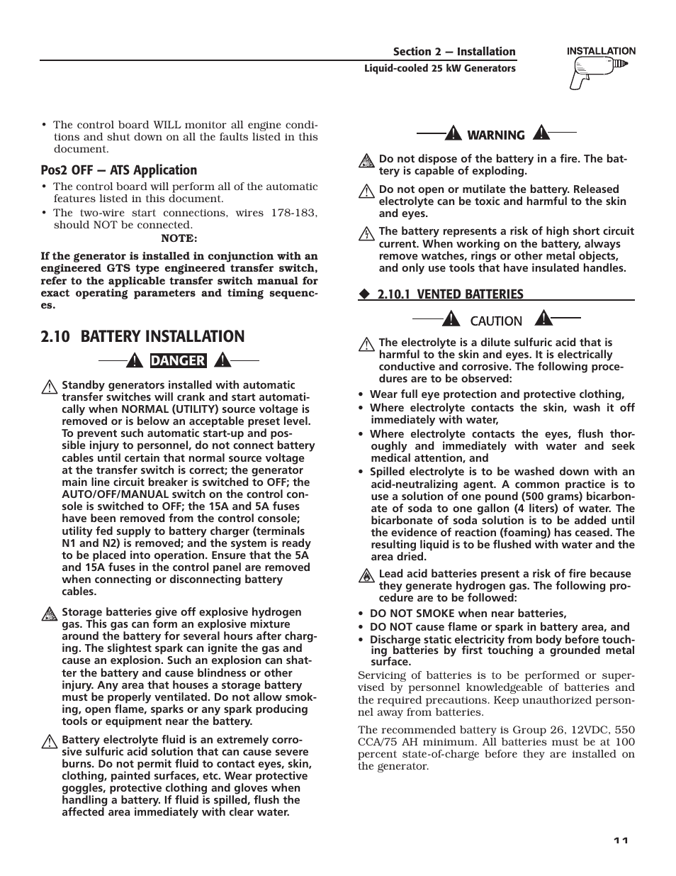 10 battery installation | Generac 005031-2 User Manual | Page 13 / 56