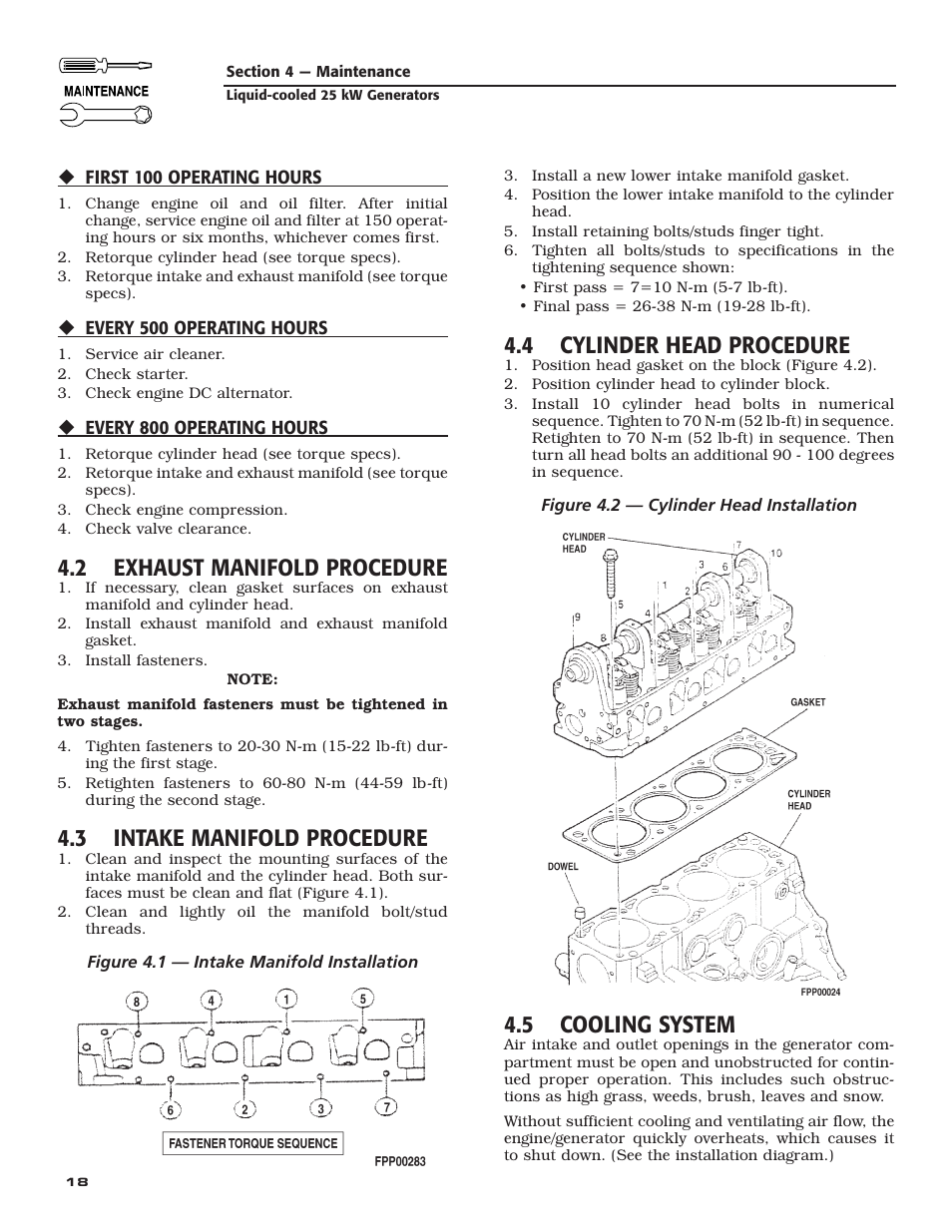 2 exhaust manifold procedure, 3 intake manifold procedure, 4 cylinder head procedure | 5 cooling system | Generac 005031-2 User Manual | Page 20 / 56