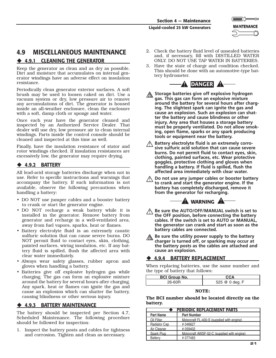 9 miscellaneous maintenance | Generac 005031-2 User Manual | Page 23 / 56