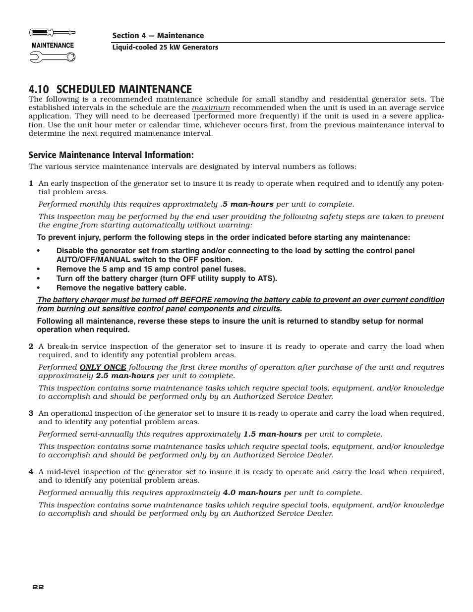 10 scheduled maintenance | Generac 005031-2 User Manual | Page 24 / 56