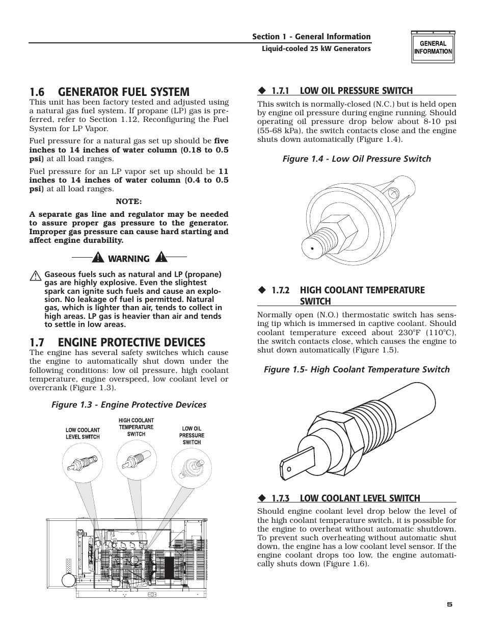 6 generator fuel system, 7 engine protective devices | Generac 005031-2 User Manual | Page 7 / 56