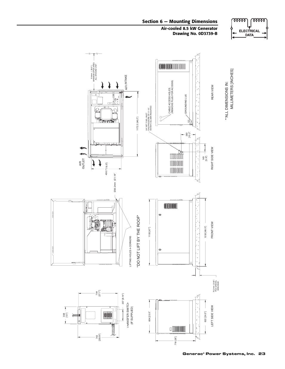 Generac, Power systems, inc. 23, All dimen s io n s in: m illimeters [inches | Generac 004692-2 User Manual | Page 25 / 52