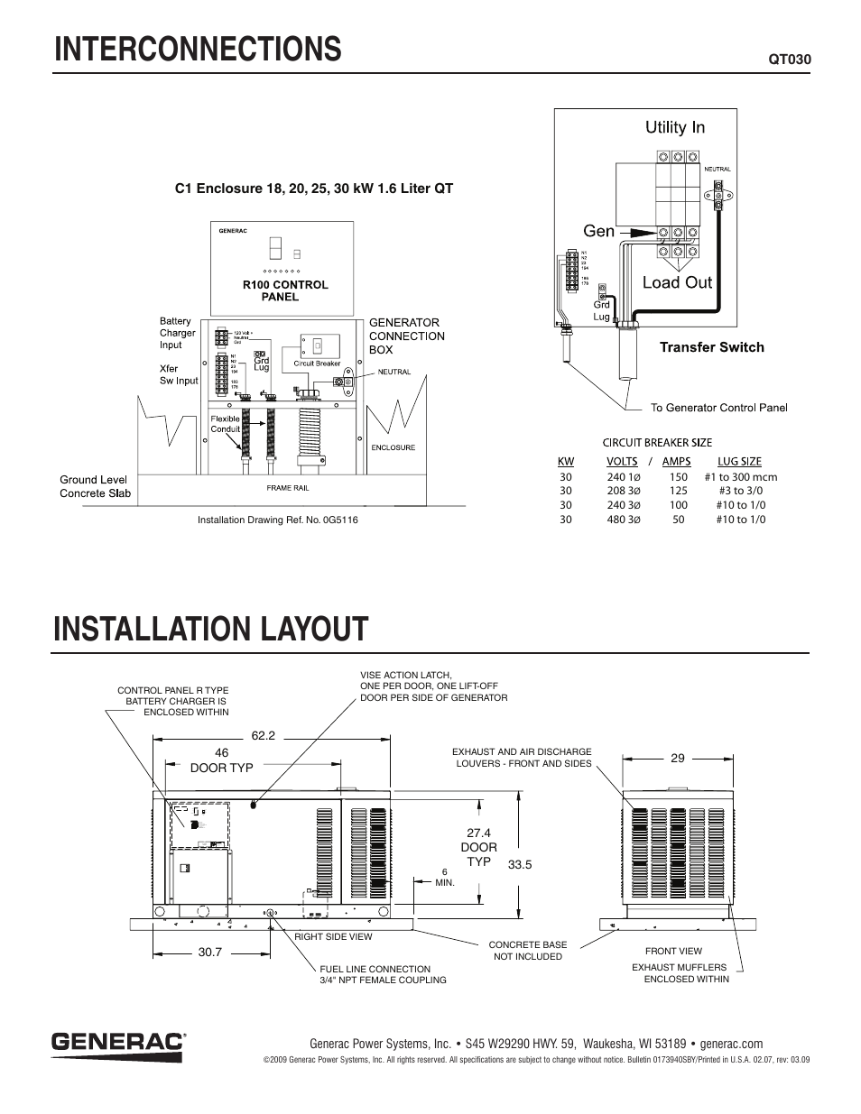 Interconnections installation layout | Generac QT030 User Manual | Page 4 / 4