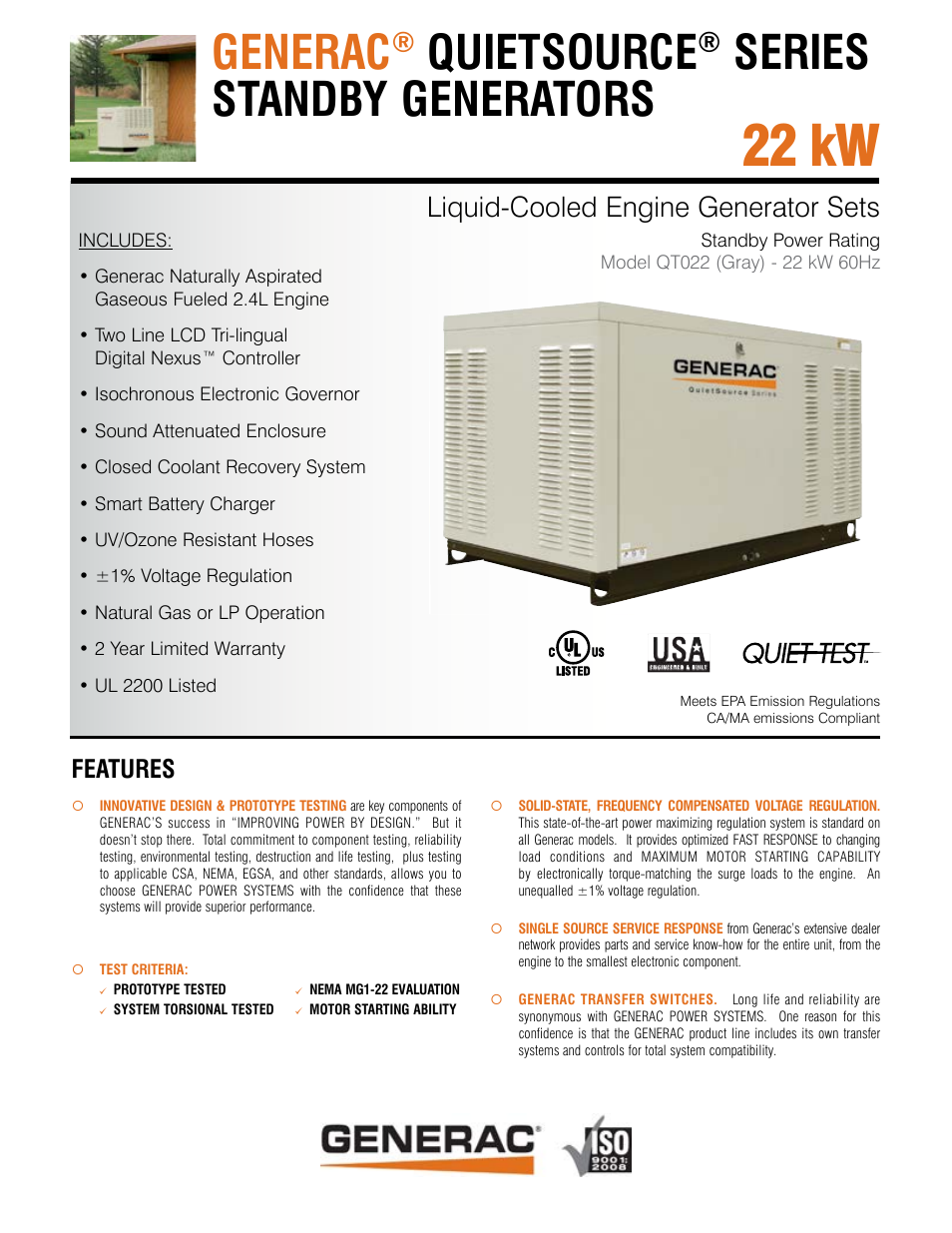 Generac Standby Generator QT022 User Manual | 6 pages