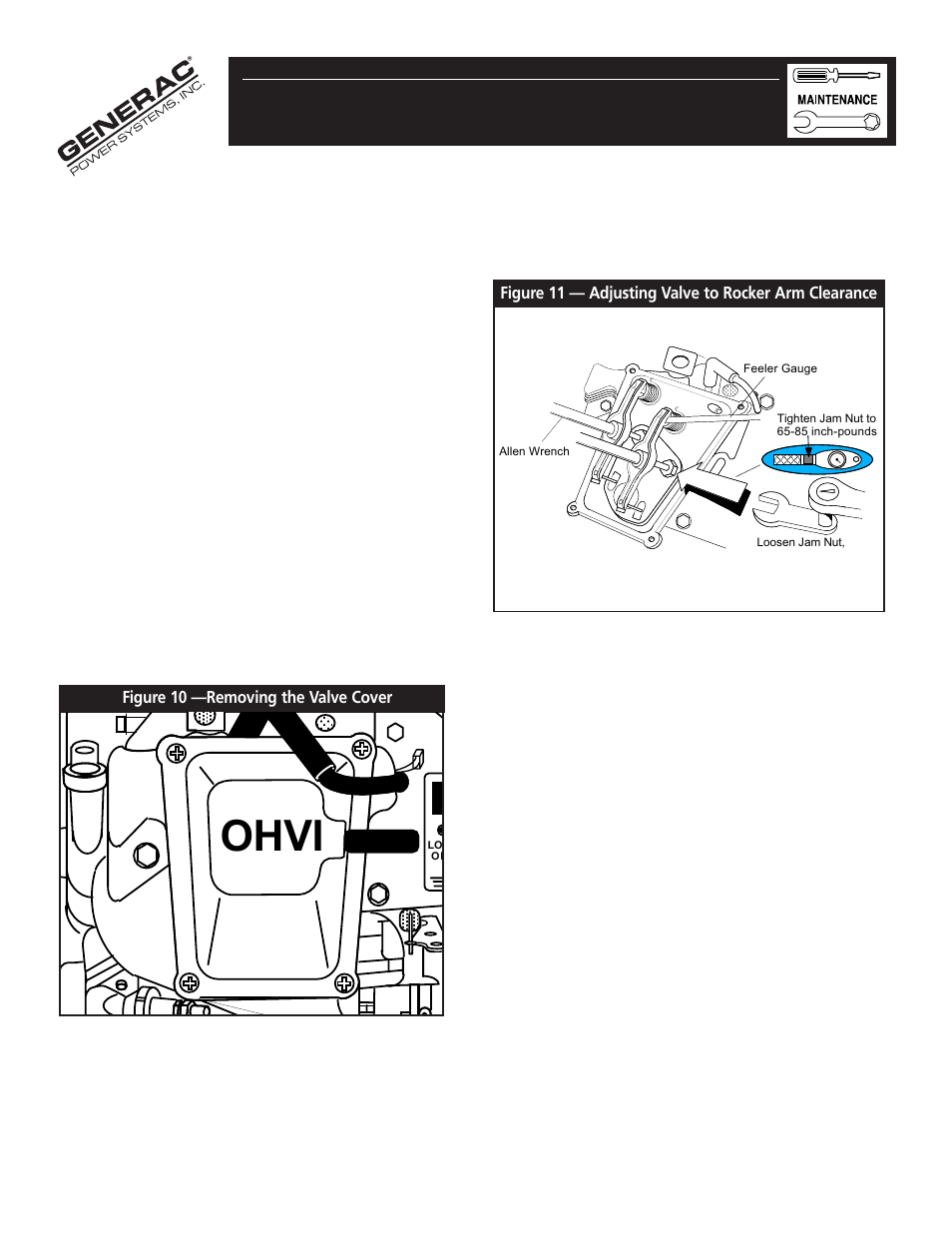 Ohvi, Carburetor adjustments, Checking/adjusting valve to rocker arm clearance | Generac Gn - 360 User Manual | Page 11 / 24