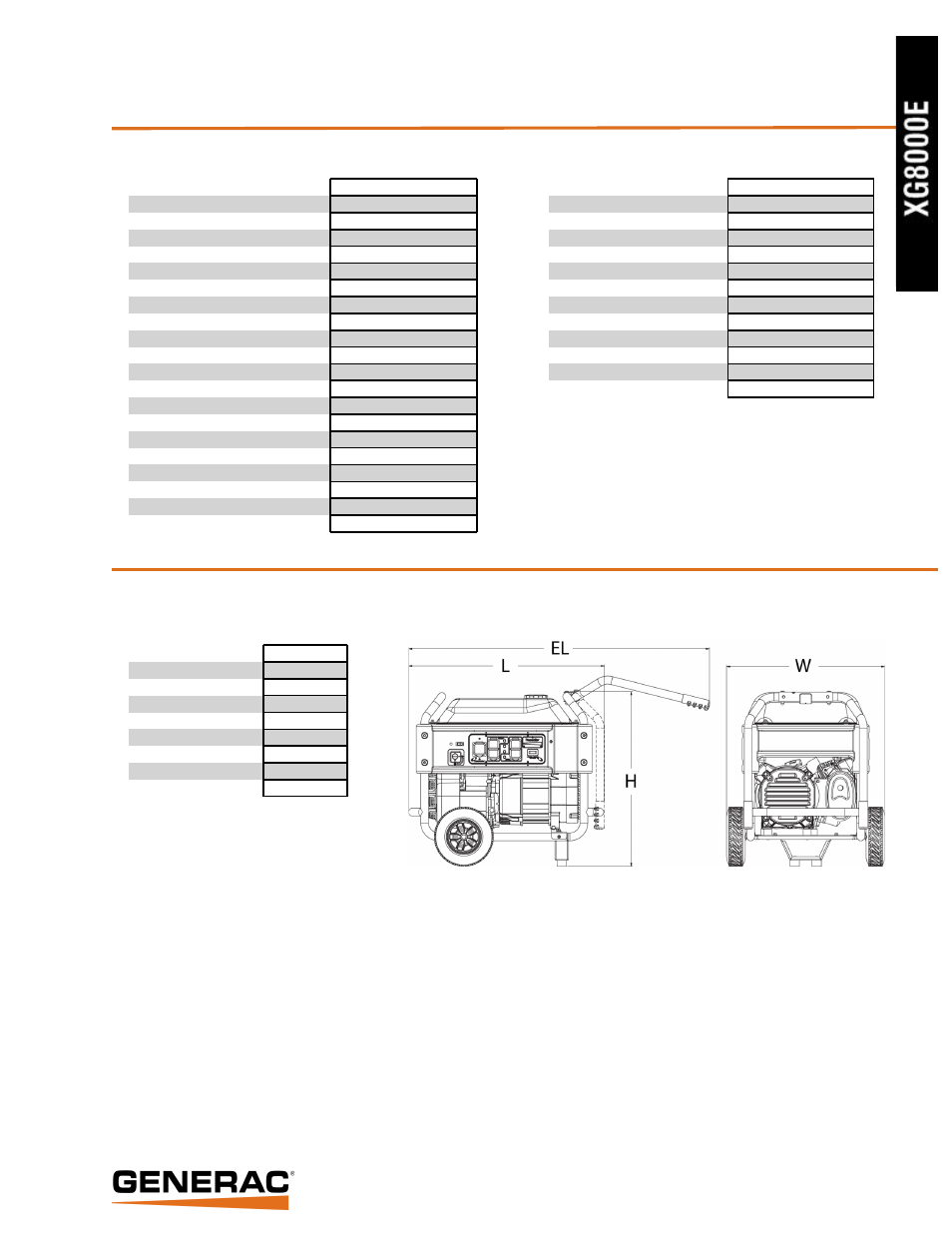 Specifications, Dimensions and weights, Xg8000e | Generac XG8000E 5847-0 User Manual | Page 2 / 2