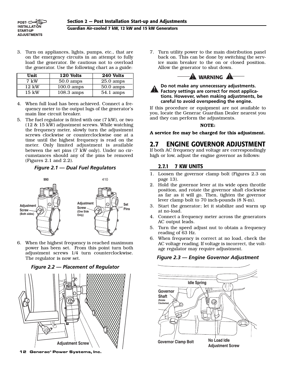 7 engine governor adjustment | Generac 04389-1 User Manual | Page 14 / 60