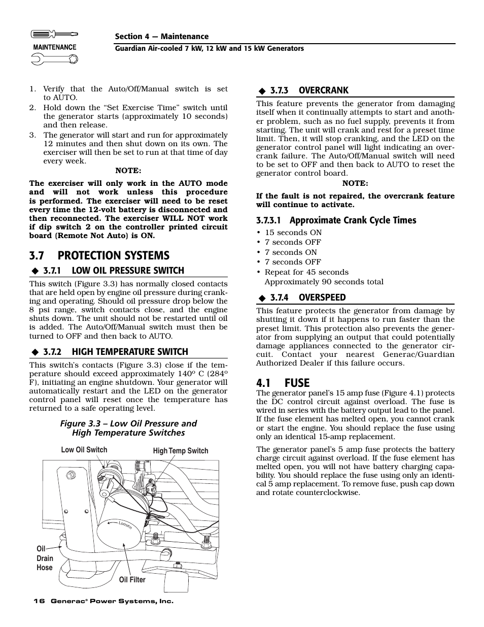 7 protection systems, 1 fuse | Generac 04389-1 User Manual | Page 18 / 60