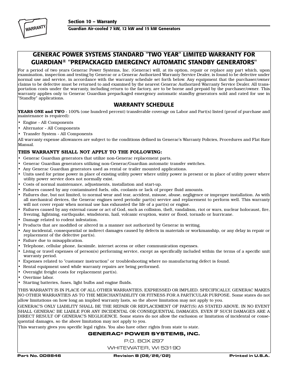 Prepackaged emergency automatic standby generators | Generac 04389-1 User Manual | Page 60 / 60