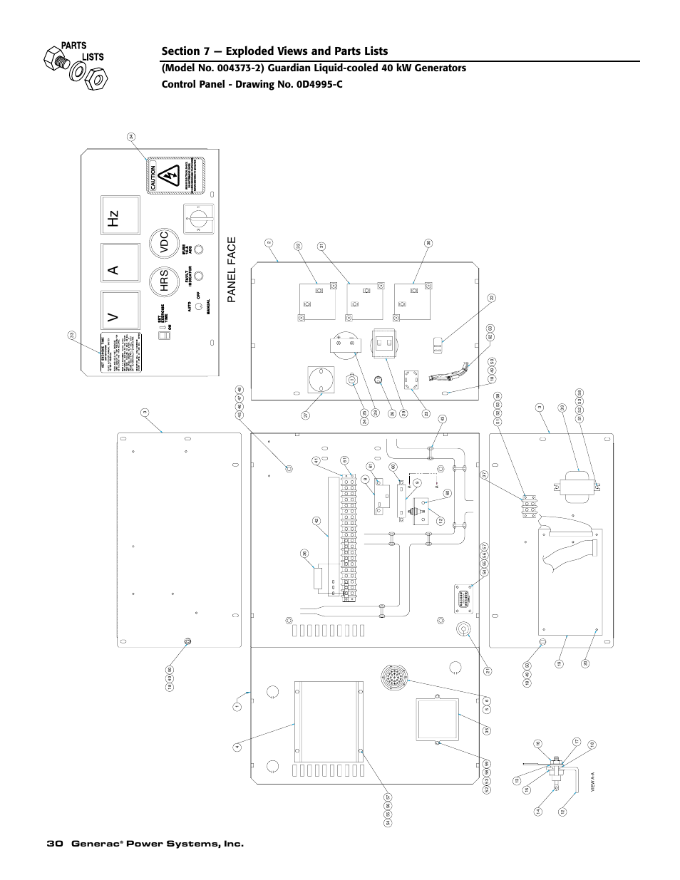 Vh z, Panel face hrs, 30 generac | Power systems, inc | Generac 004626-1 User Manual | Page 32 / 60