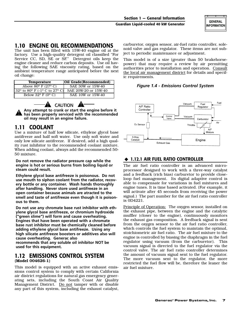 10 engine oil recommendations, 11 coolant, 12 emissions control system | Generac 004626-1 User Manual | Page 9 / 60