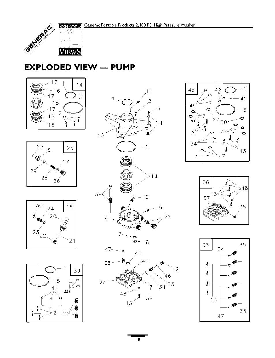 Exploded view — pump | Generac 1537-0 User Manual | Page 18 / 36
