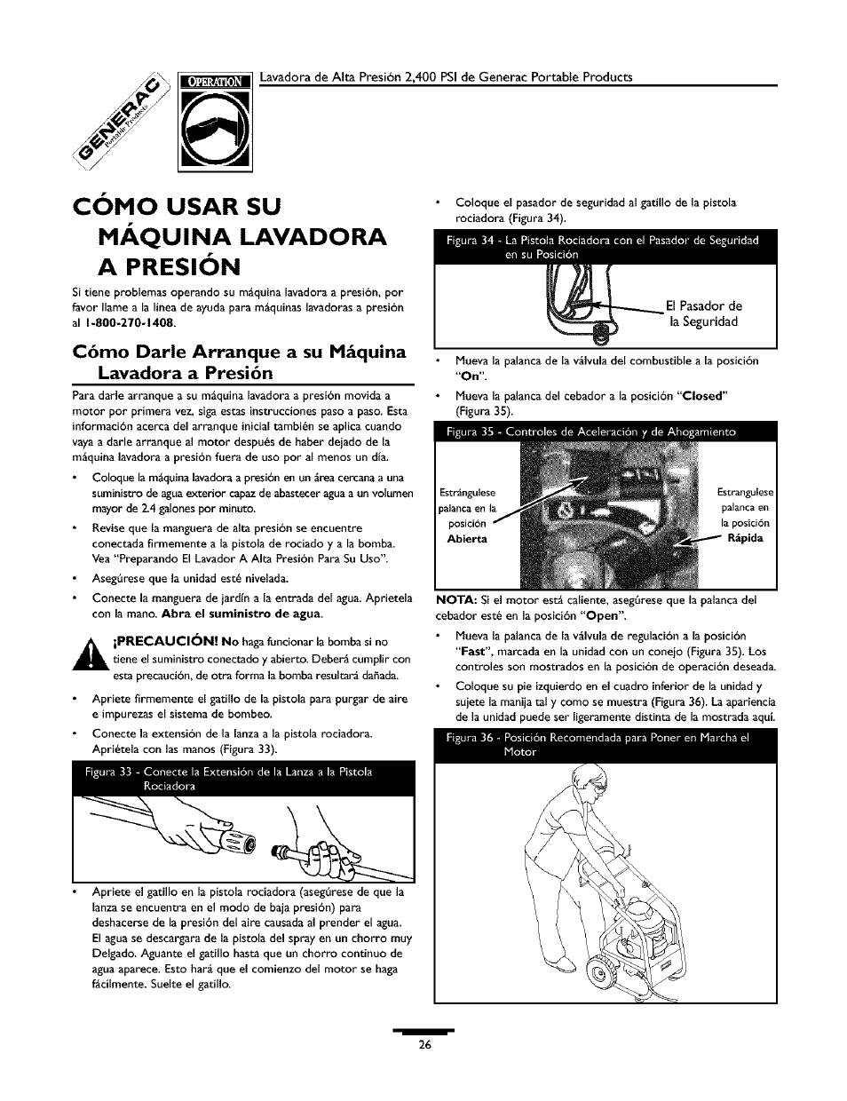 Como usar su máquina lavadora a presión | Generac 1537-0 User Manual | Page 26 / 36