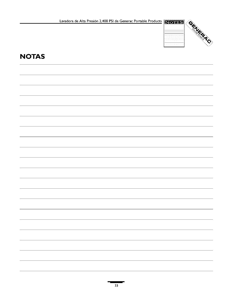 Notas | Generac 1537-0 User Manual | Page 33 / 36