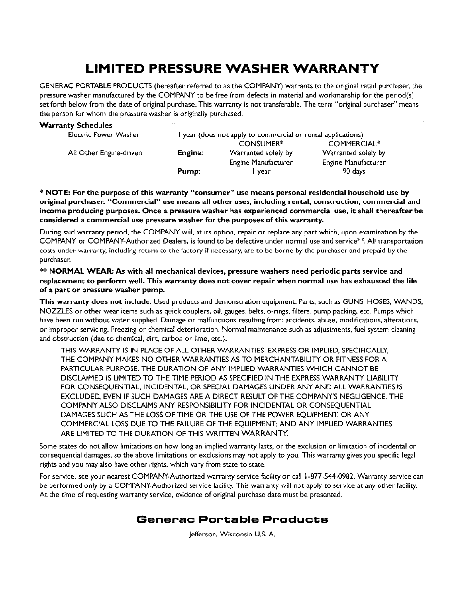 Limixed pressure washer warranty, Limixed, Washer warranty | Pressure, Generac port:able products | Generac 1537-0 User Manual | Page 36 / 36