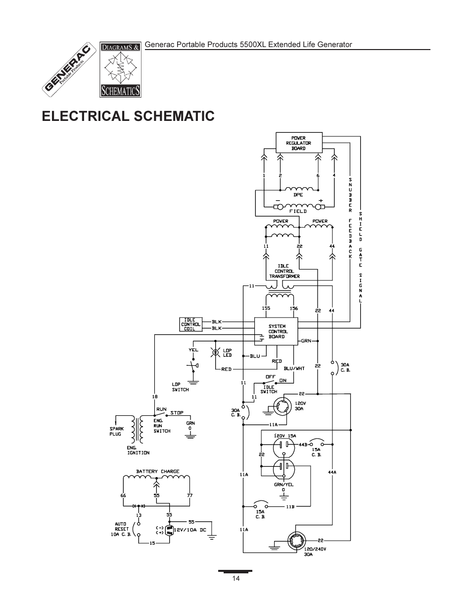 Electrical schematic | Generac 5500XL User Manual | Page 14 / 18
