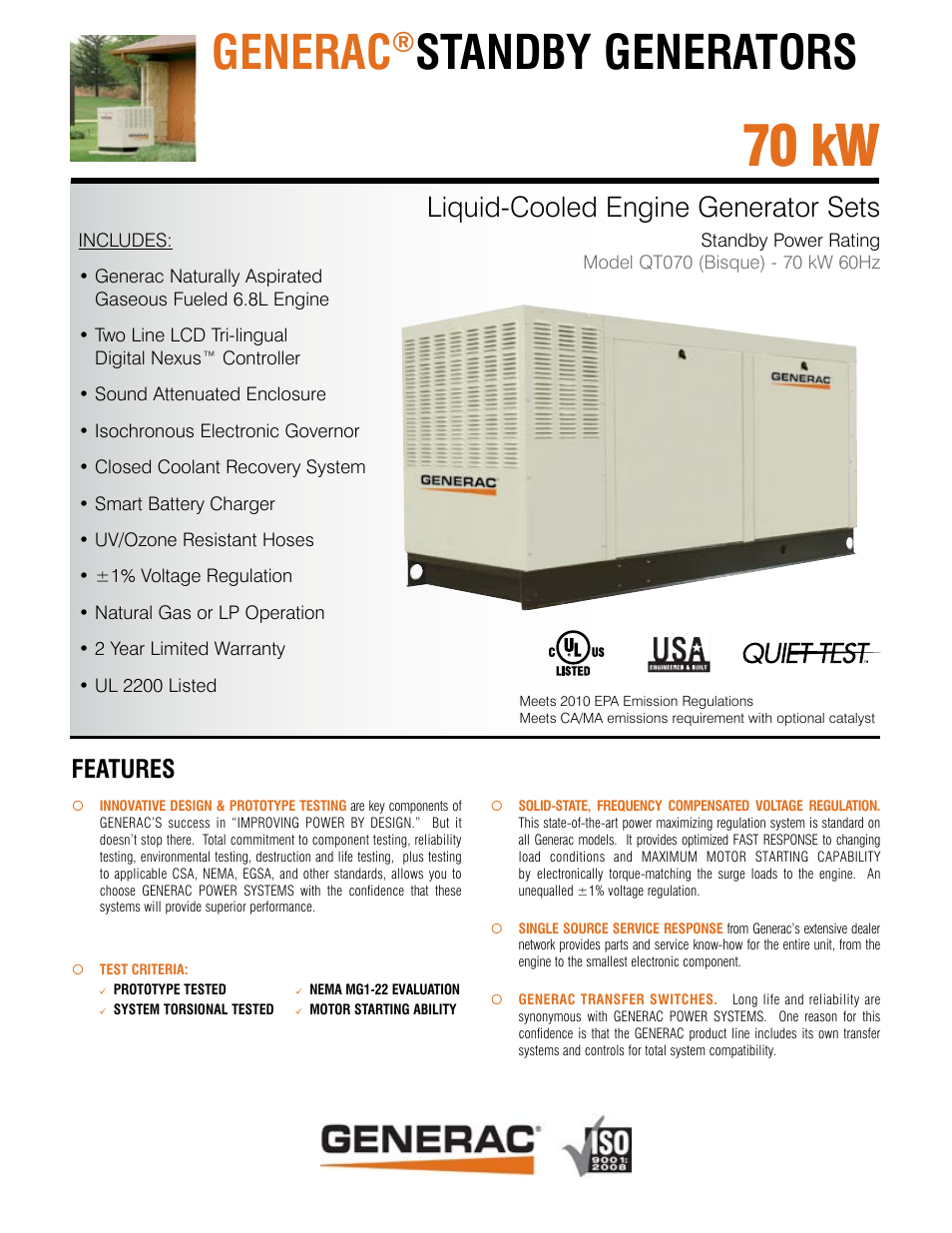 Generac LIGHT COOLED GENERATOR SET QT070 User Manual | 6 pages