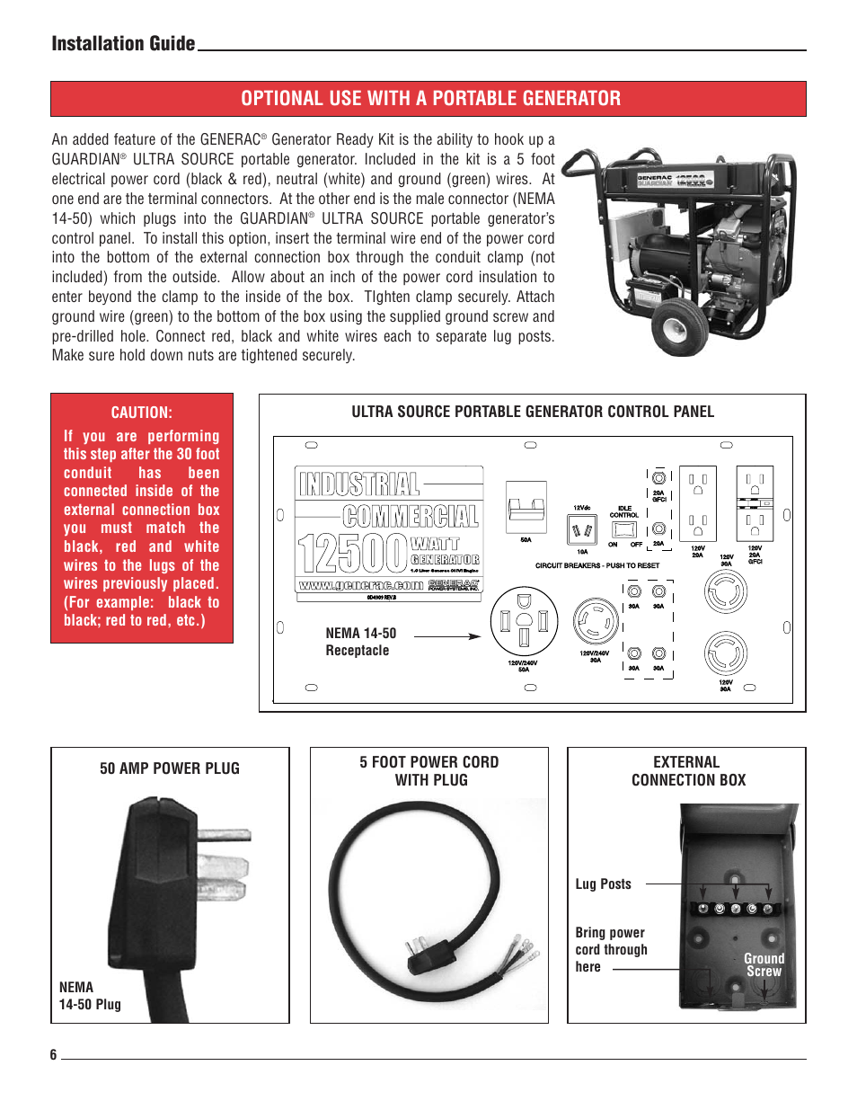 Optional use with a portable generator, Installation guide | Generac 1276-1 User Manual | Page 9 / 10