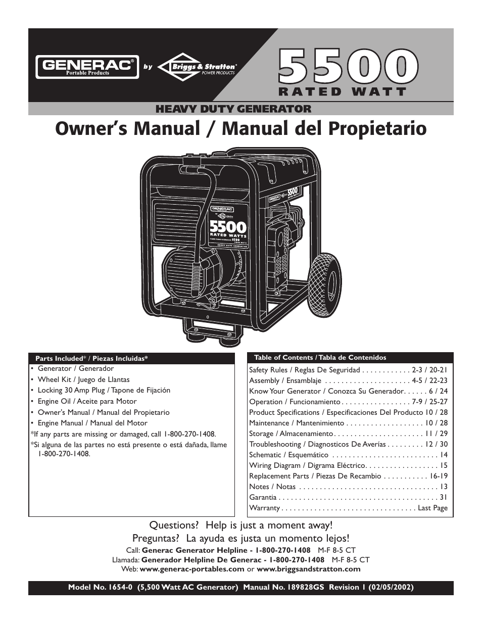 Generac heavy duty geenrator 1654-0 User Manual | 32 pages