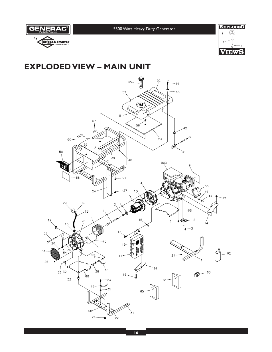 Exploded view – main unit | Generac heavy duty geenrator 1654-0 User Manual | Page 16 / 32