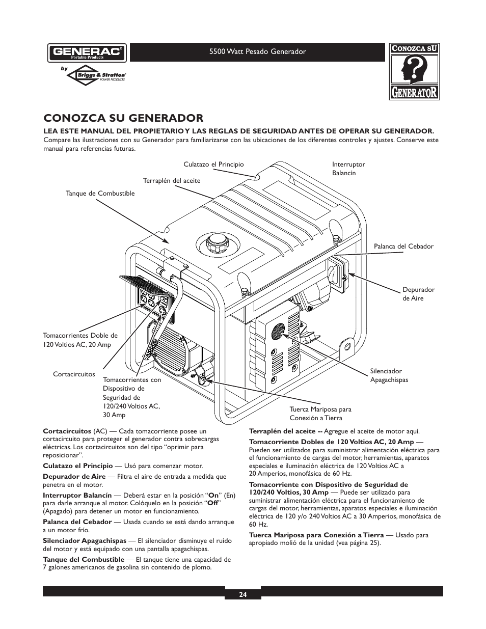 Conozca su generador | Generac heavy duty geenrator 1654-0 User Manual | Page 24 / 32