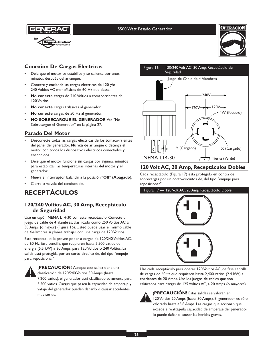 Receptáculos | Generac heavy duty geenrator 1654-0 User Manual | Page 26 / 32