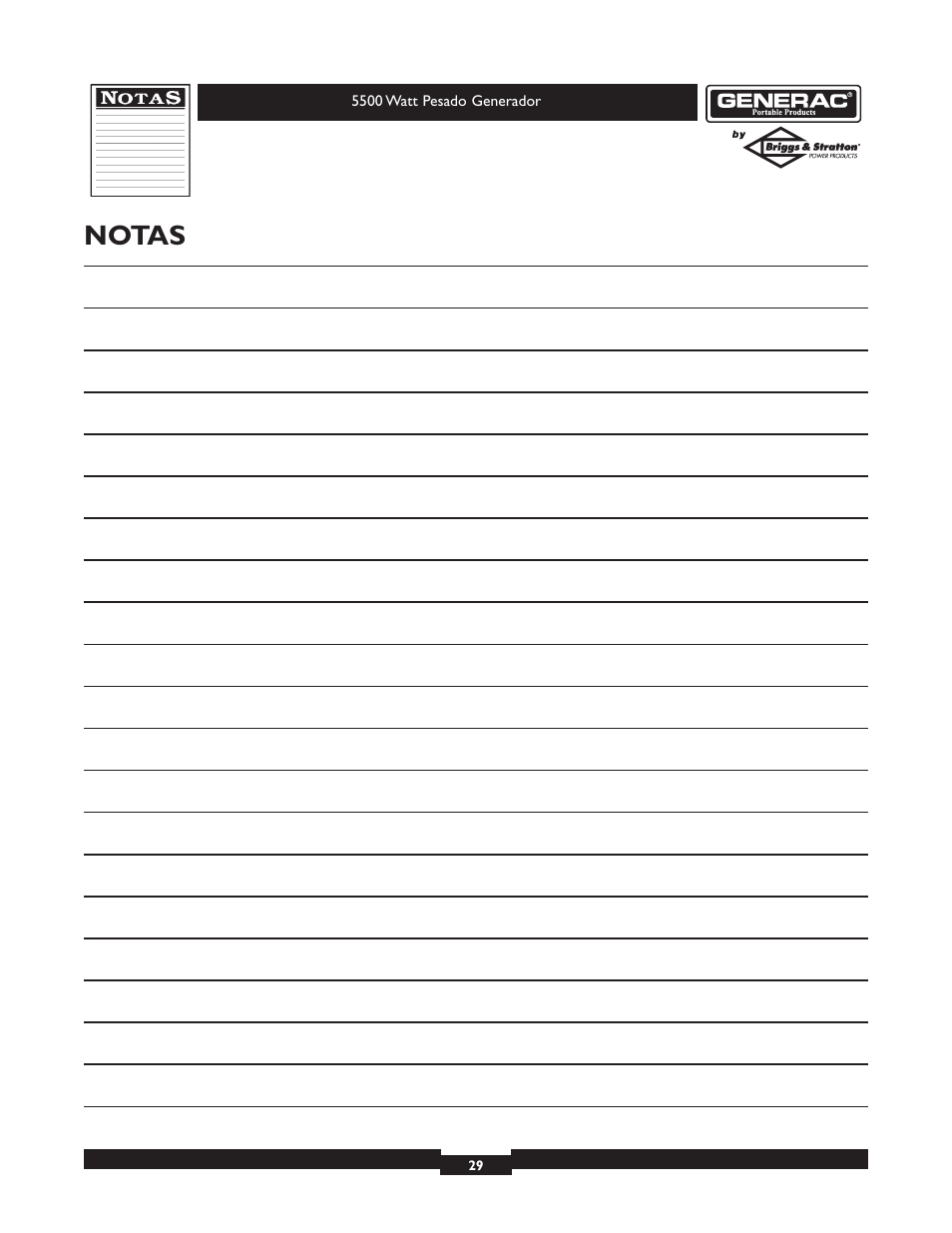 Notas | Generac heavy duty geenrator 1654-0 User Manual | Page 29 / 32