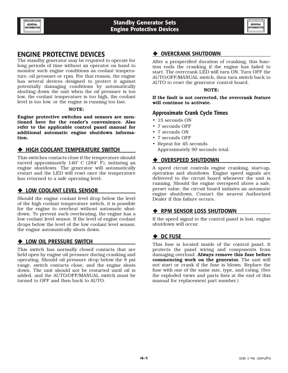 Engine protective devices | Generac QT User Manual | Page 8 / 56
