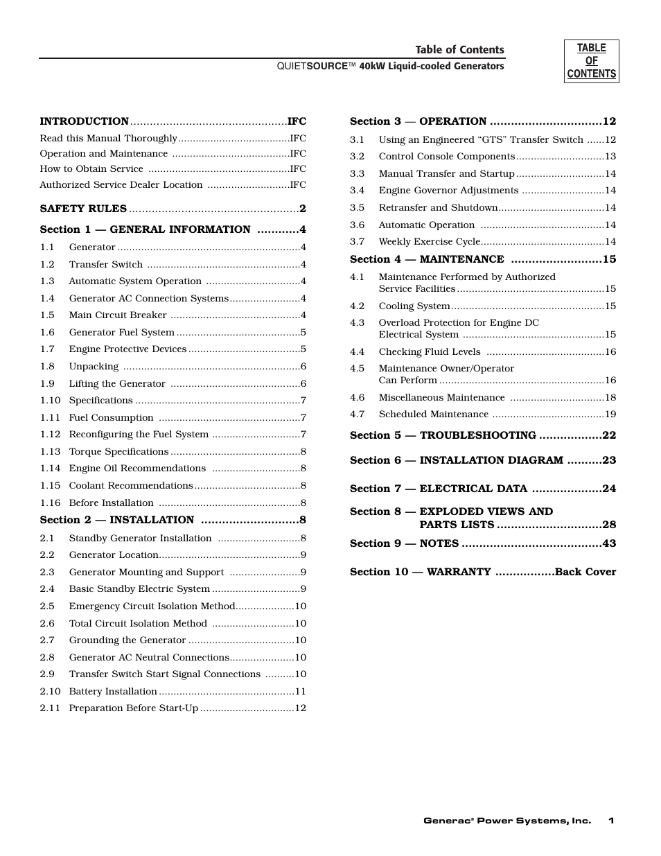 Generac 37kW NG User Manual | Page 3 / 48