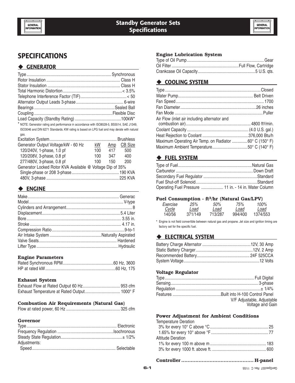 Specifications | Generac QT 5.4L User Manual | Page 10 / 76