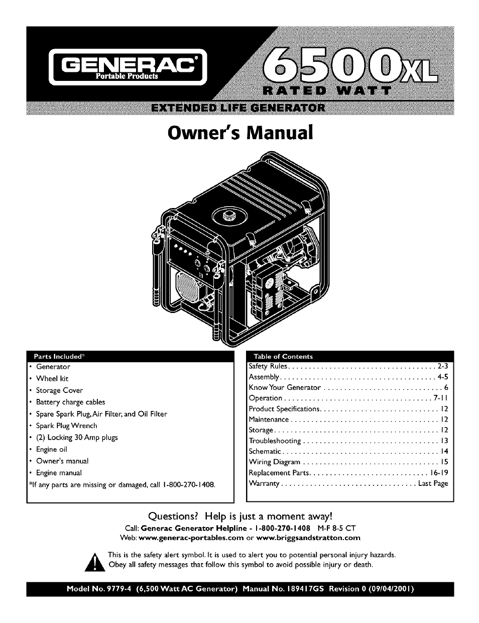 Generac 6500XL User Manual | 20 pages
