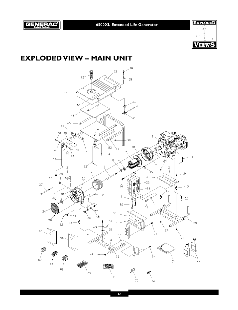 Exploded view - main unit | Generac 6500XL User Manual | Page 16 / 20