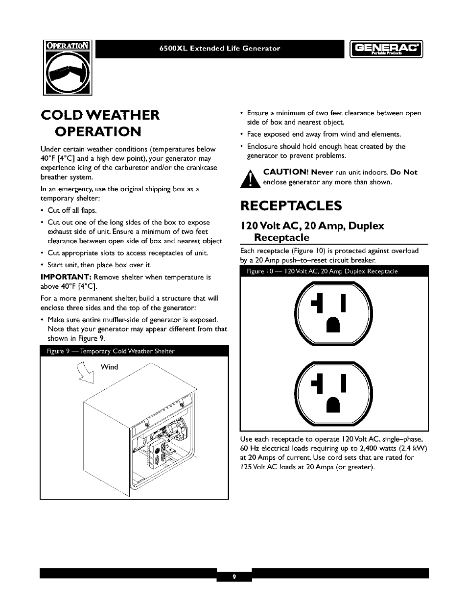 6500xl extended life generator, Oper.atiom, Operation -11 | E ^li- e e | Generac 6500XL User Manual | Page 9 / 20