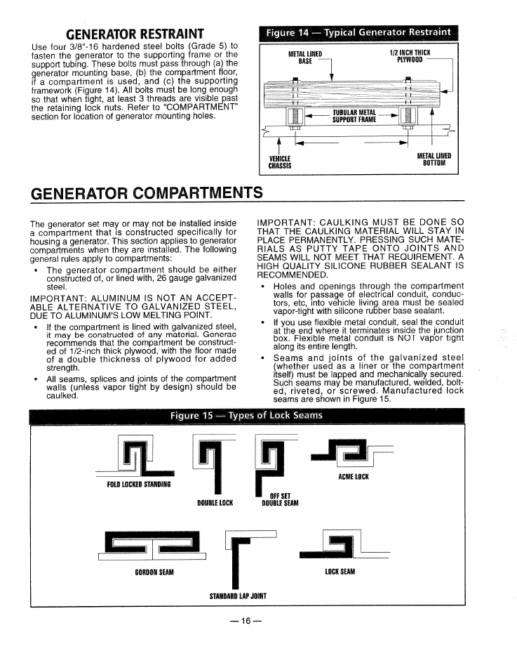 Generator restraint, Generator compartments | Generac 0661-4 User Manual | Page 18 / 48