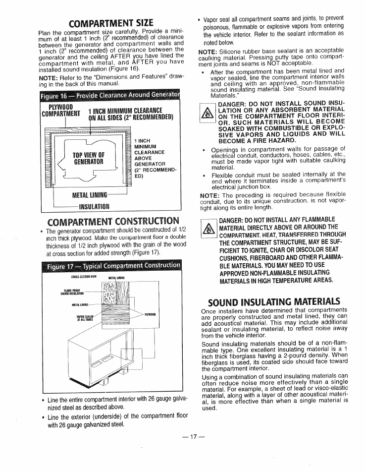 Compartment size, Compartment construction, Sound insulating materials | Compartment seams | Generac 0661-4 User Manual | Page 19 / 48