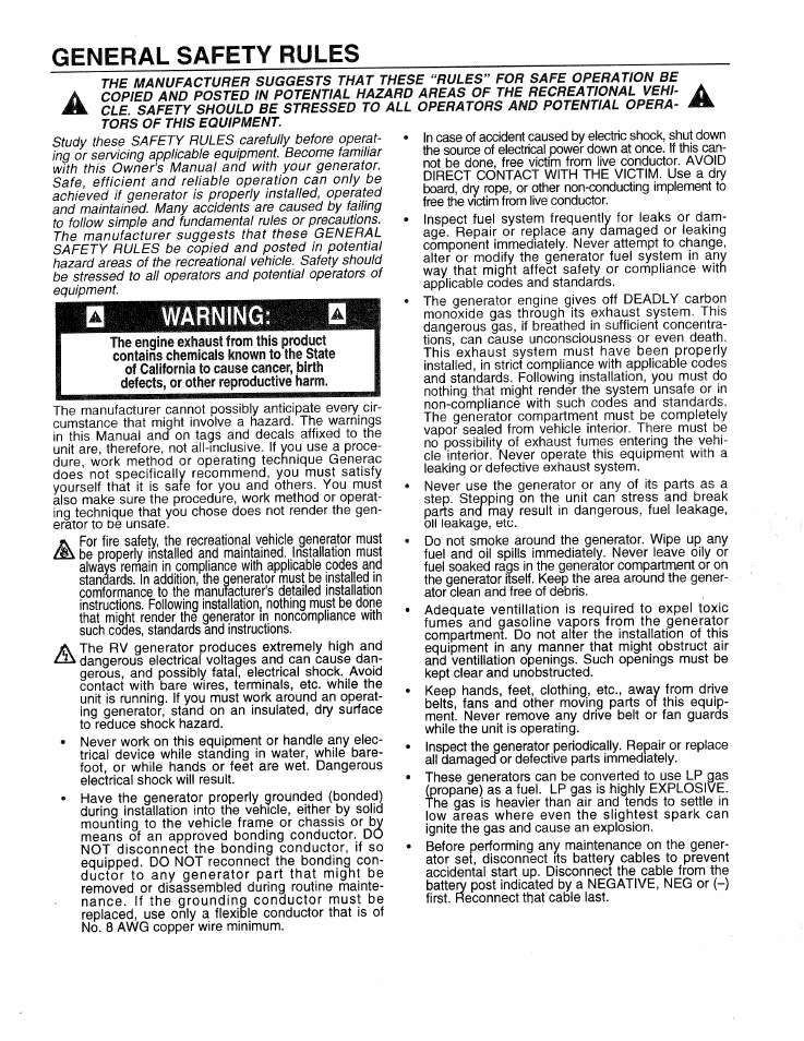 General safety rules, Warning, Known | Generac 0661-4 User Manual | Page 2 / 48