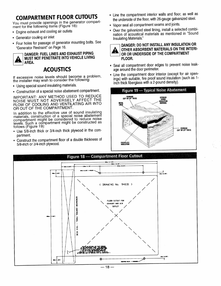 Compartivient floor cutouts, Acoustics, Compartment floor cutouts | Generac 0661-4 User Manual | Page 20 / 48