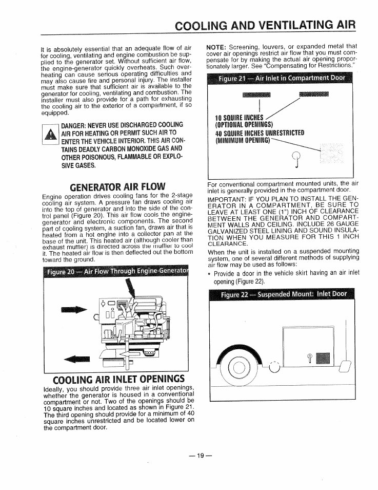 Generator air flow, Cooling air inlet openings, Generator air flow cooling air inlet openings -20 | Cooling and ventilating air | Generac 0661-4 User Manual | Page 21 / 48