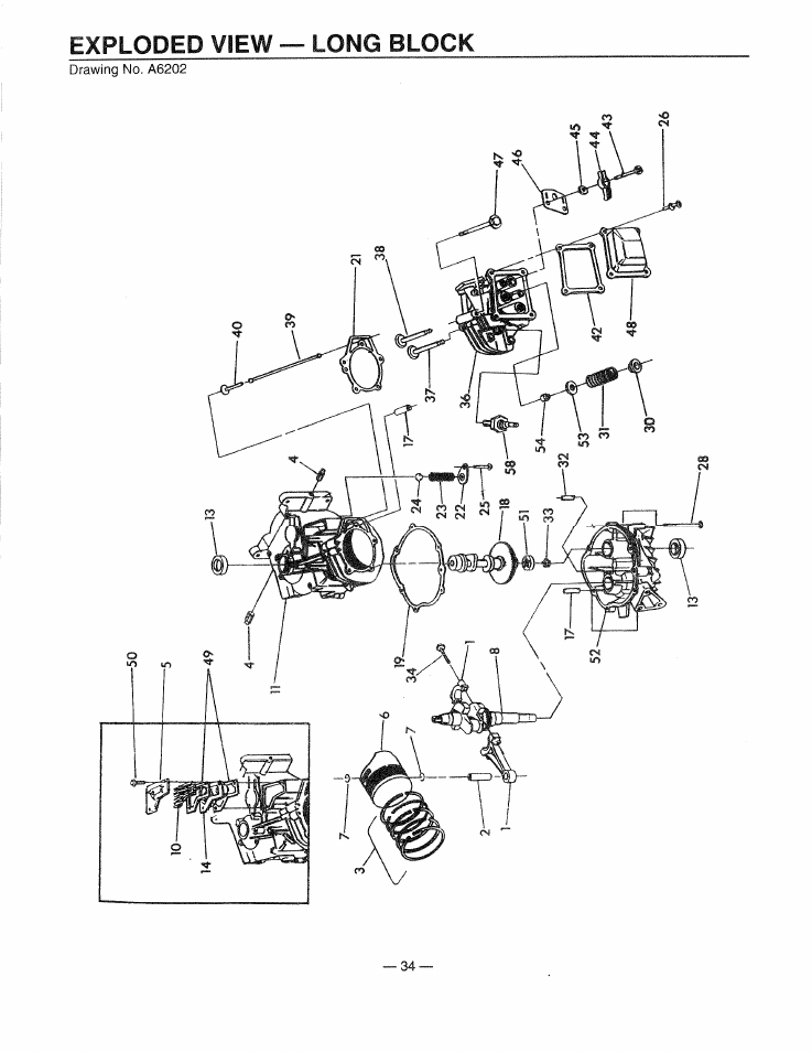 Exploded view — long block | Generac 0661-4 User Manual | Page 36 / 48