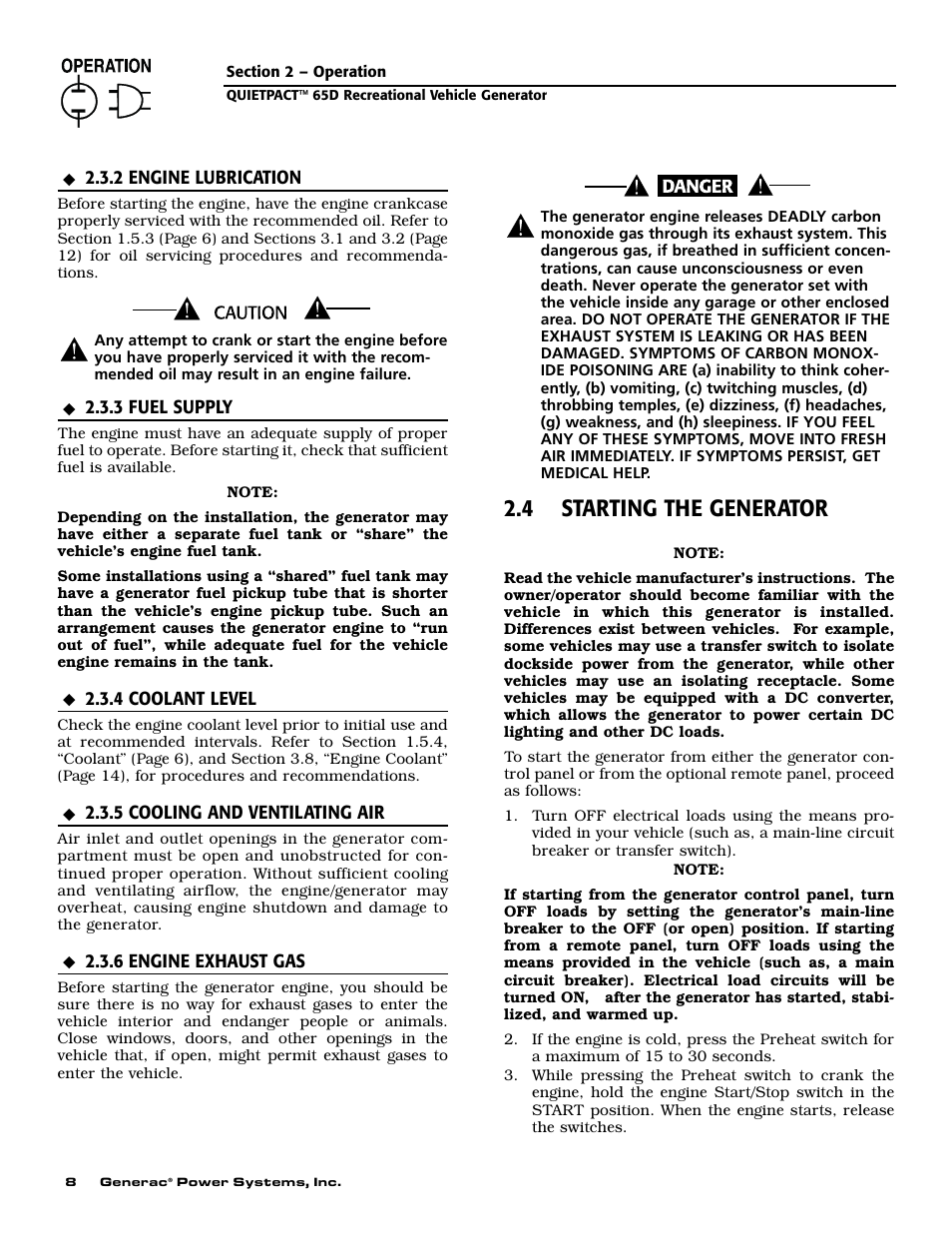 4 starting the generator | Generac 004614-1 User Manual | Page 10 / 68