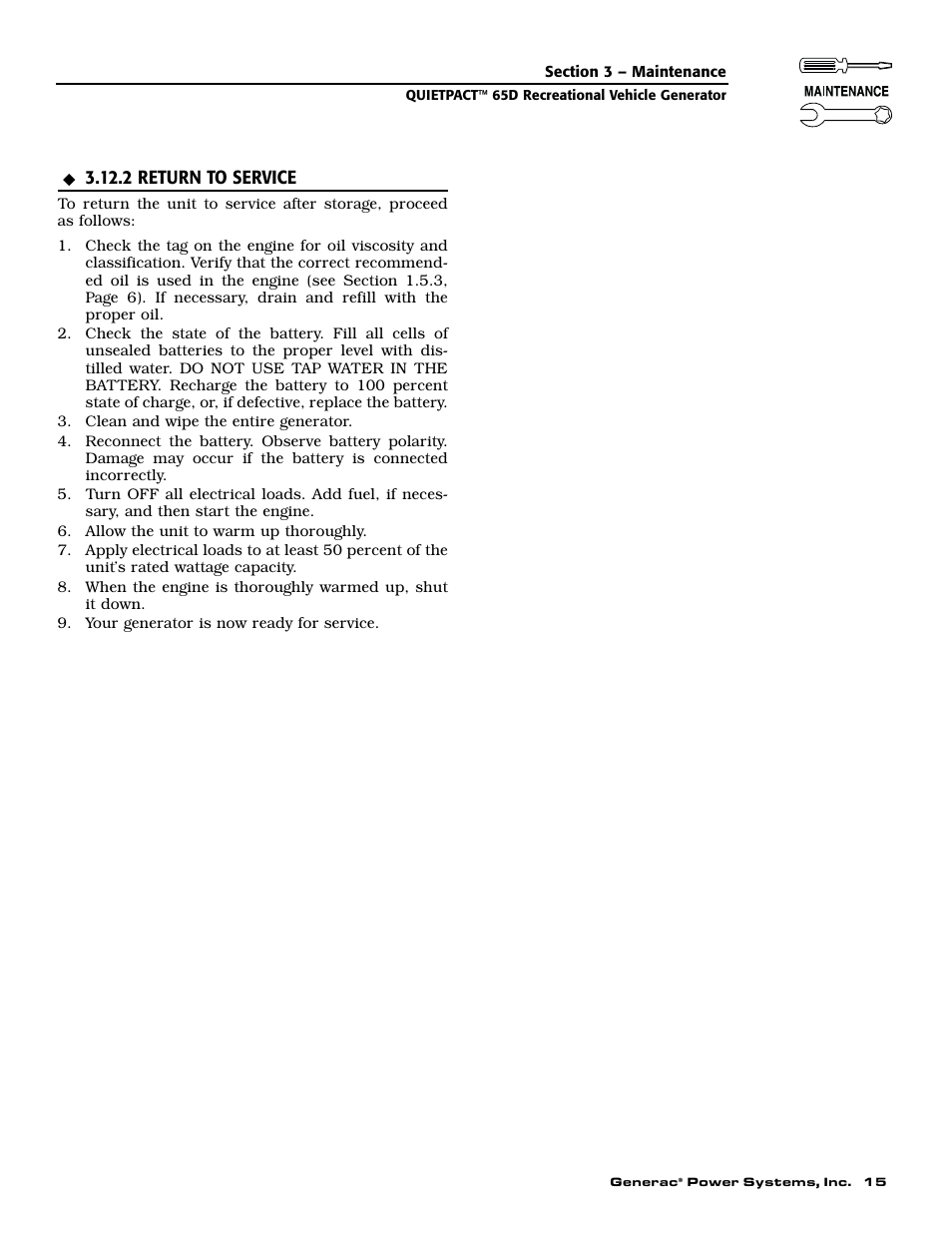 2 return to service | Generac 004614-1 User Manual | Page 17 / 68